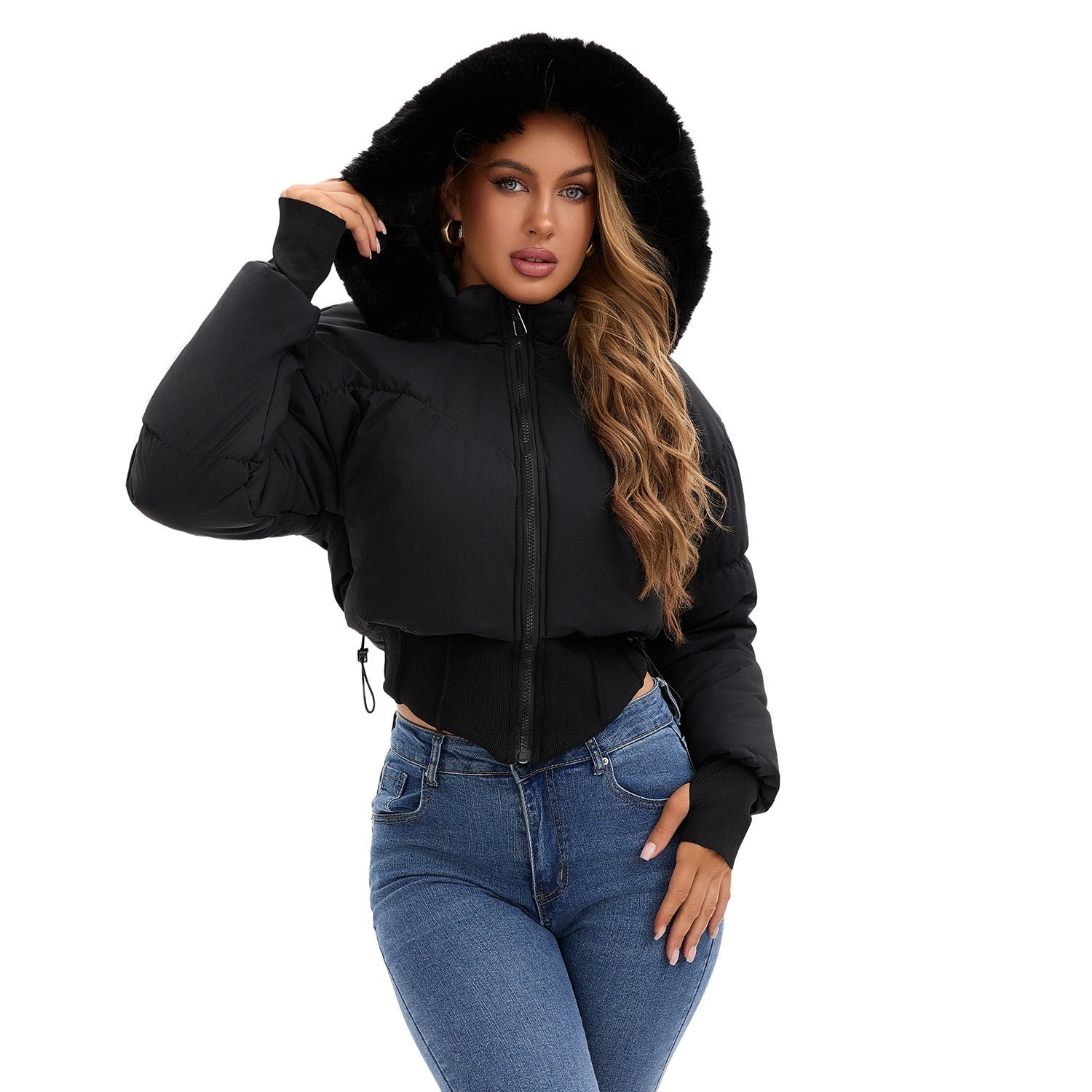 Zalira | Dames cropped donsjack – Lichtgewicht, waterafstotend, afneembare capuchon met nepbont, modieuze winterjas