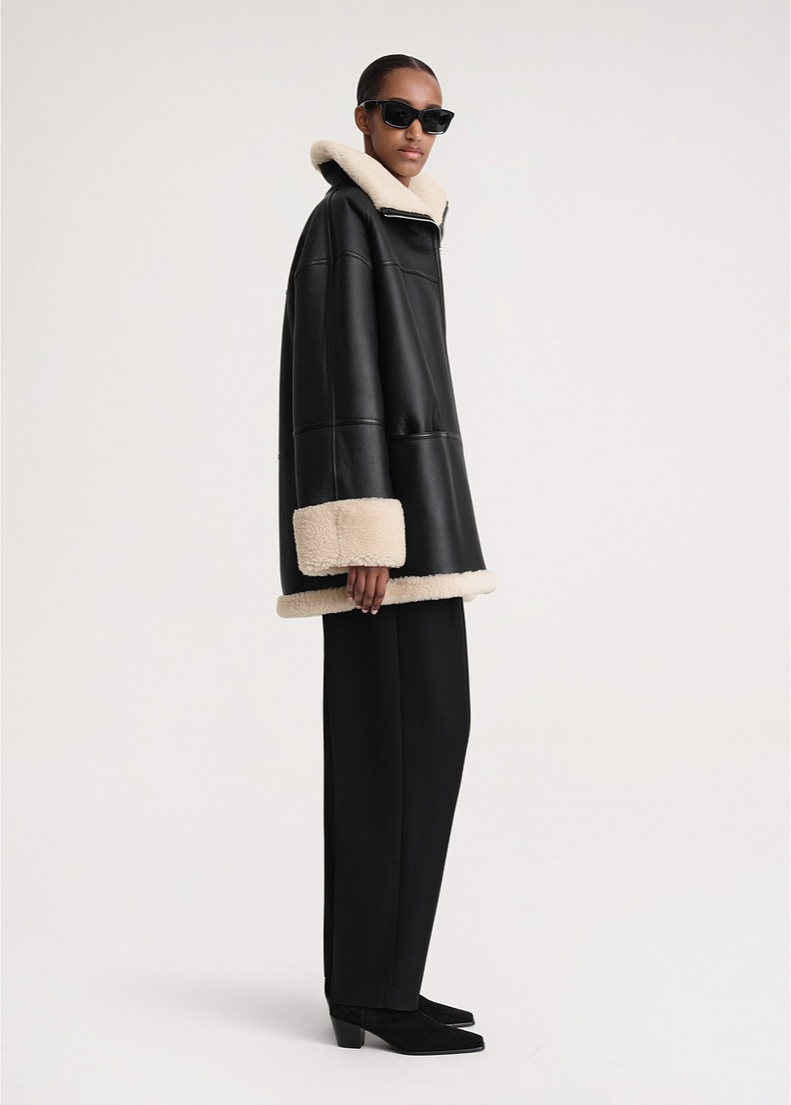 Delyraella | Oversized leren jas voor dames – Warme winterjas met fleecevoering, casual chique bovenkleding