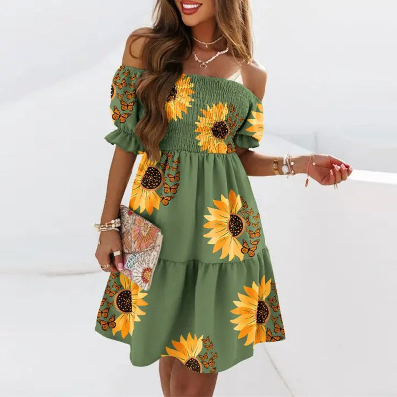 Off the shoulder jurkje met print