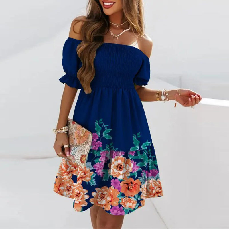 Off the shoulder jurkje met print