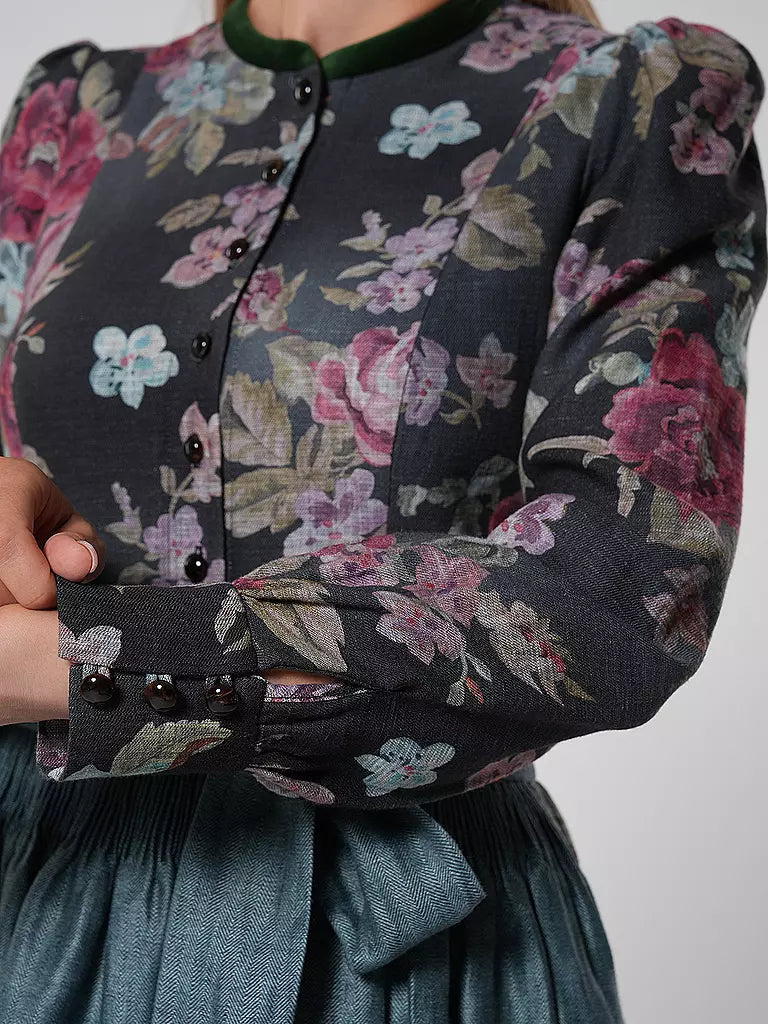 Glynira | Dames Zwarte Vintage Dirndl met Bloemmotief & Schort – Klassieke Oktoberfest Traditionele Jurk