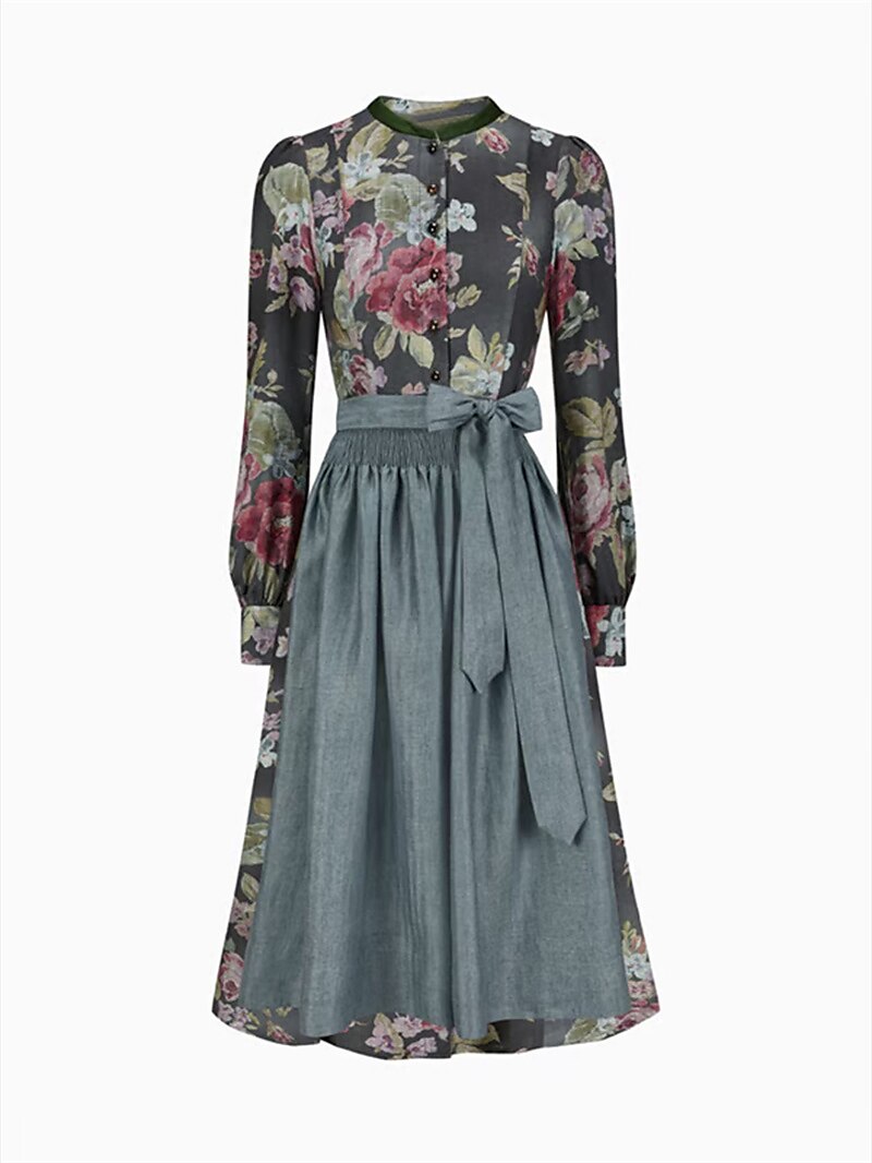 Glynira | Dames Zwarte Vintage Dirndl met Bloemmotief & Schort – Klassieke Oktoberfest Traditionele Jurk