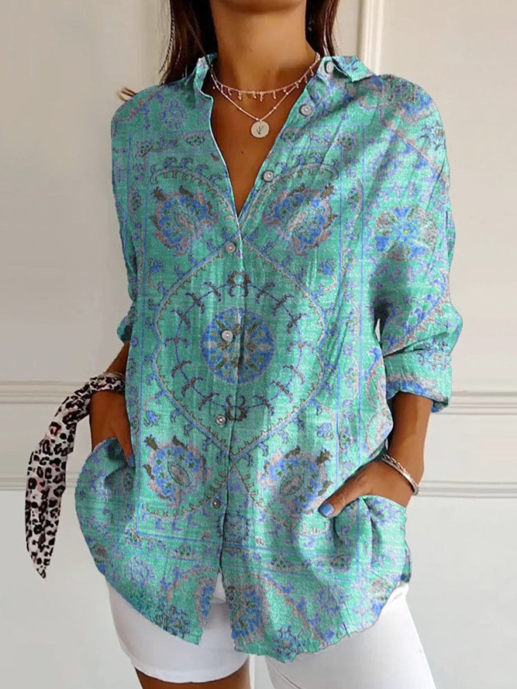 Saelyn | Retro shirt met print – Casual vintage blouse voor dames