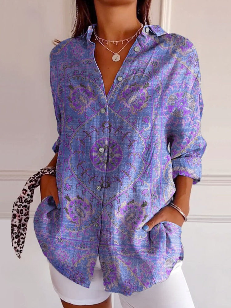 Saelyn | Retro shirt met print – Casual vintage blouse voor dames