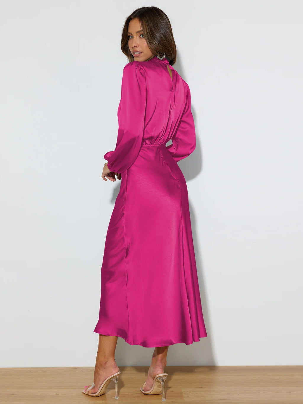 Darielle | Elegante satijnen jurk met lange mouwen voor avond, feest & formele kleding