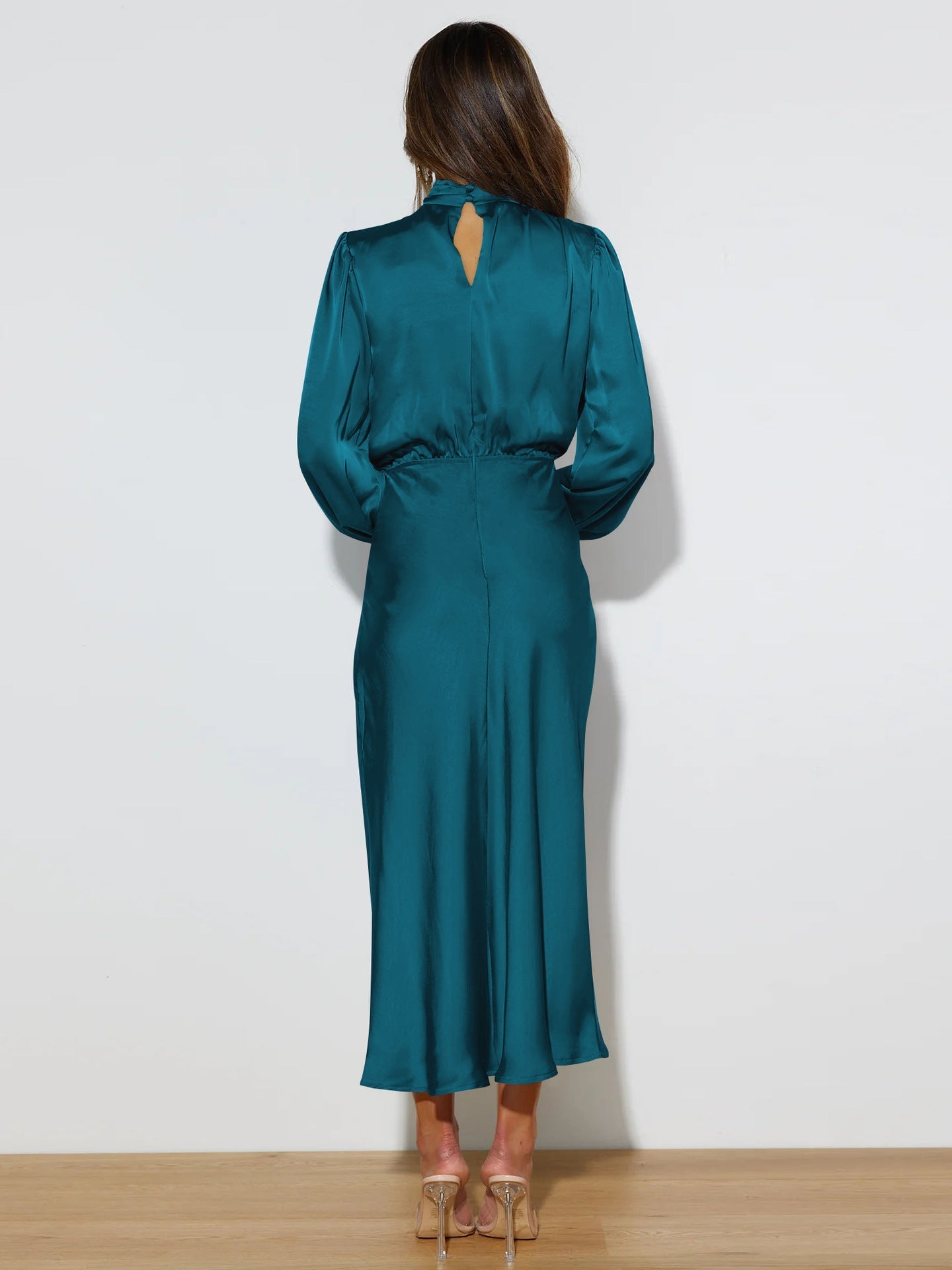 Darielle | Elegante satijnen jurk met lange mouwen voor avond, feest & formele kleding