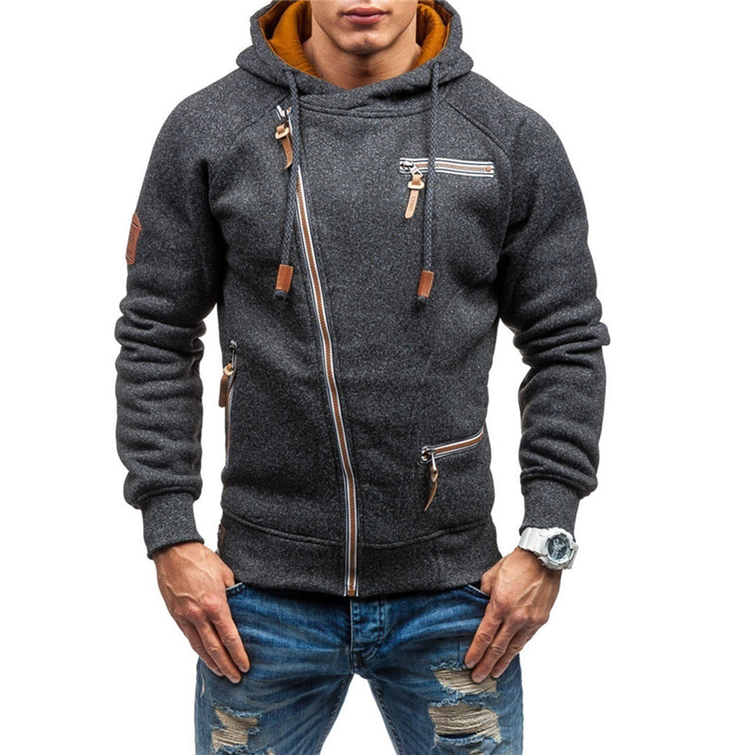 Jorvik | Fleece gevoerde winterjas met capuchon voor mannen - Diagonale ritssluiting, warme en stijlvolle bovenkleding