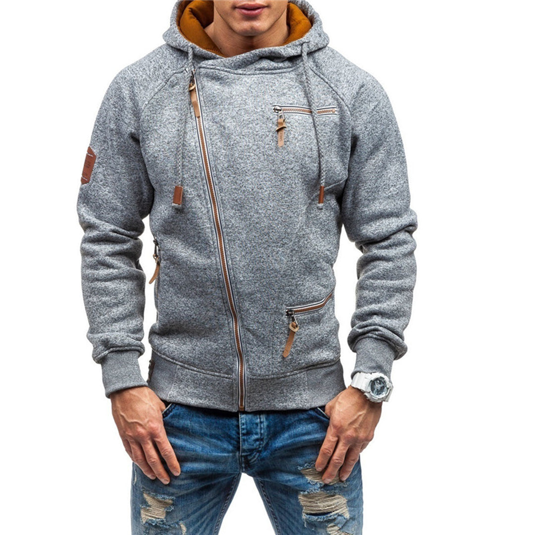 Jorvik | Fleece Lined Winter Jacket with Hood for Men - Diagonal Zipper, Warm and Stylish Outerwear