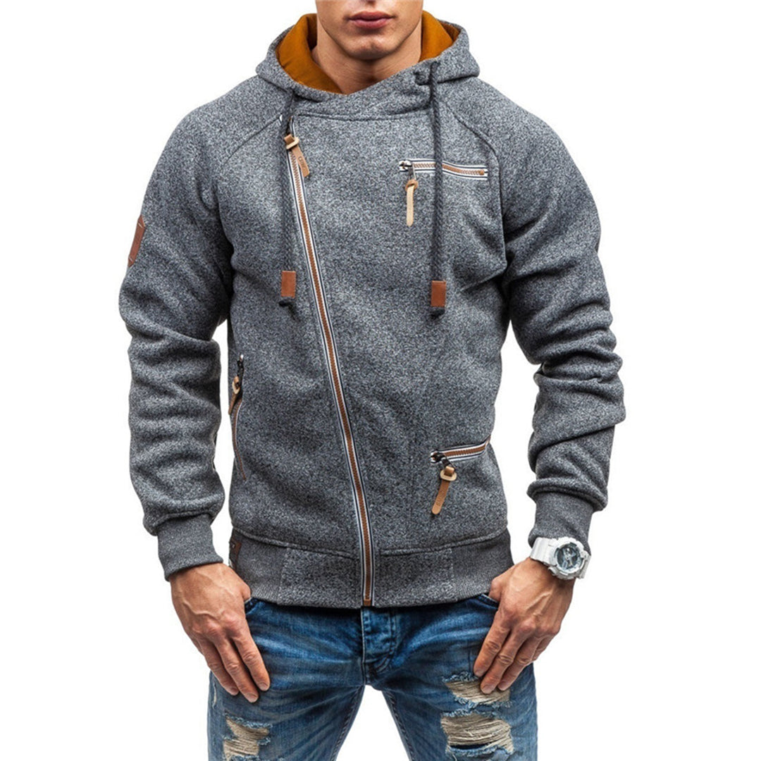 Jorvik | Fleece Lined Winter Jacket with Hood for Men - Diagonal Zipper, Warm and Stylish Outerwear