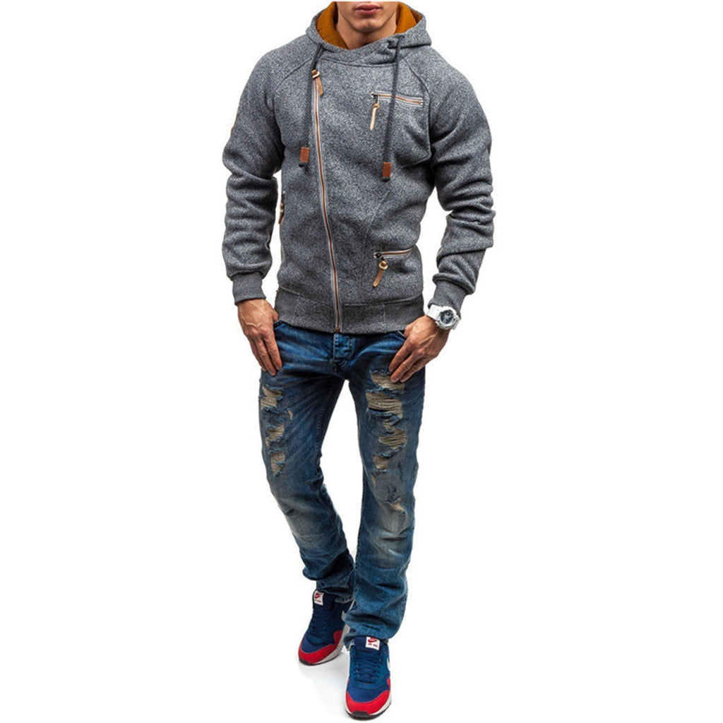 Jorvik | Fleece gevoerde winterjas met capuchon voor mannen - Diagonale ritssluiting, warme en stijlvolle bovenkleding