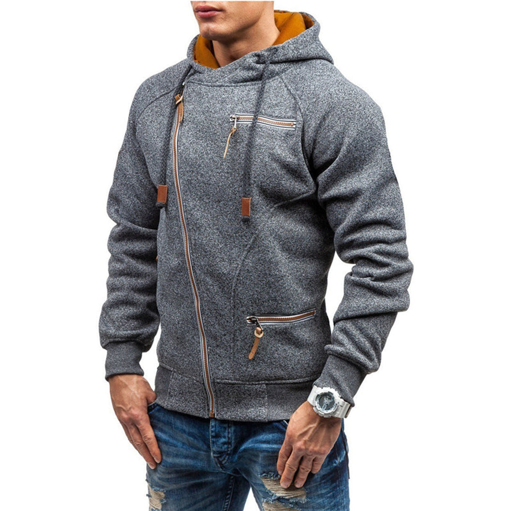 Jorvik | Fleece gevoerde winterjas met capuchon voor mannen - Diagonale ritssluiting, warme en stijlvolle bovenkleding