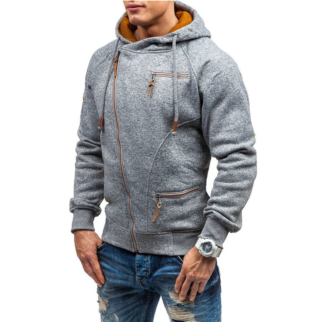 Jorvik | Fleece gevoerde winterjas met capuchon voor mannen - Diagonale ritssluiting, warme en stijlvolle bovenkleding