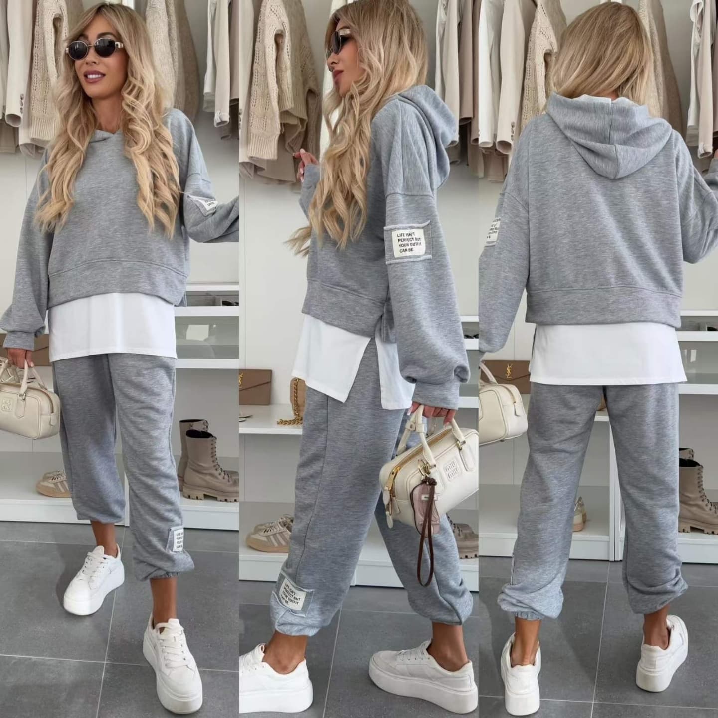 Carenelle | Patchwork hoodie en broek voor dames – Dubbellaags ontwerp, oversized sweatshirt, casual loungewear
