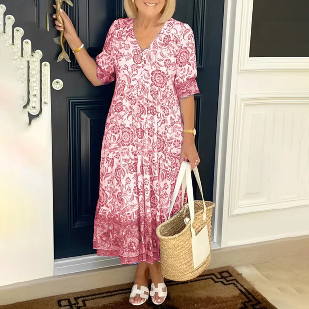 Bianca | Casual Midi-jurk met bloemenprint voor dames - Comfortabele, elegante zomerjurk
