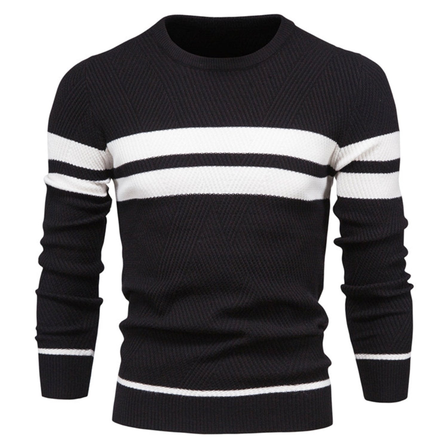 Derick | Klassieke heren trui met ronde hals en streeppatroon, comfortabele gebreide trui voor herfst en winter