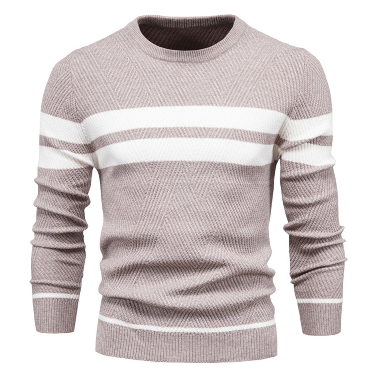 Derick | Klassieke heren trui met ronde hals en streeppatroon, comfortabele gebreide trui voor herfst en winter