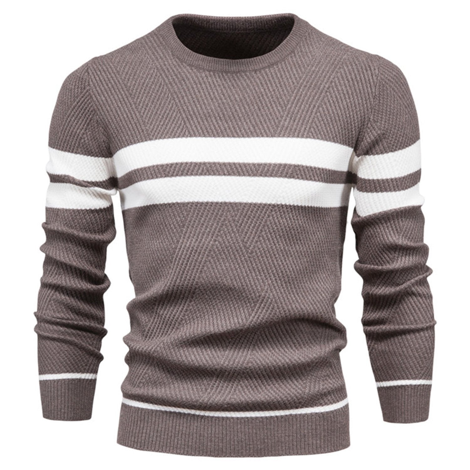 Derick | Klassieke heren trui met ronde hals en streeppatroon, comfortabele gebreide trui voor herfst en winter