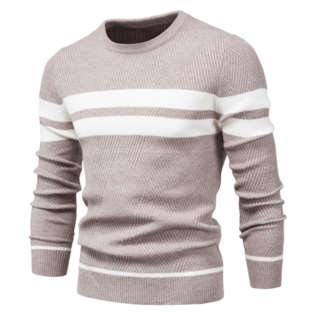 Derick | Klassieke heren trui met ronde hals en streeppatroon, comfortabele gebreide trui voor herfst en winter