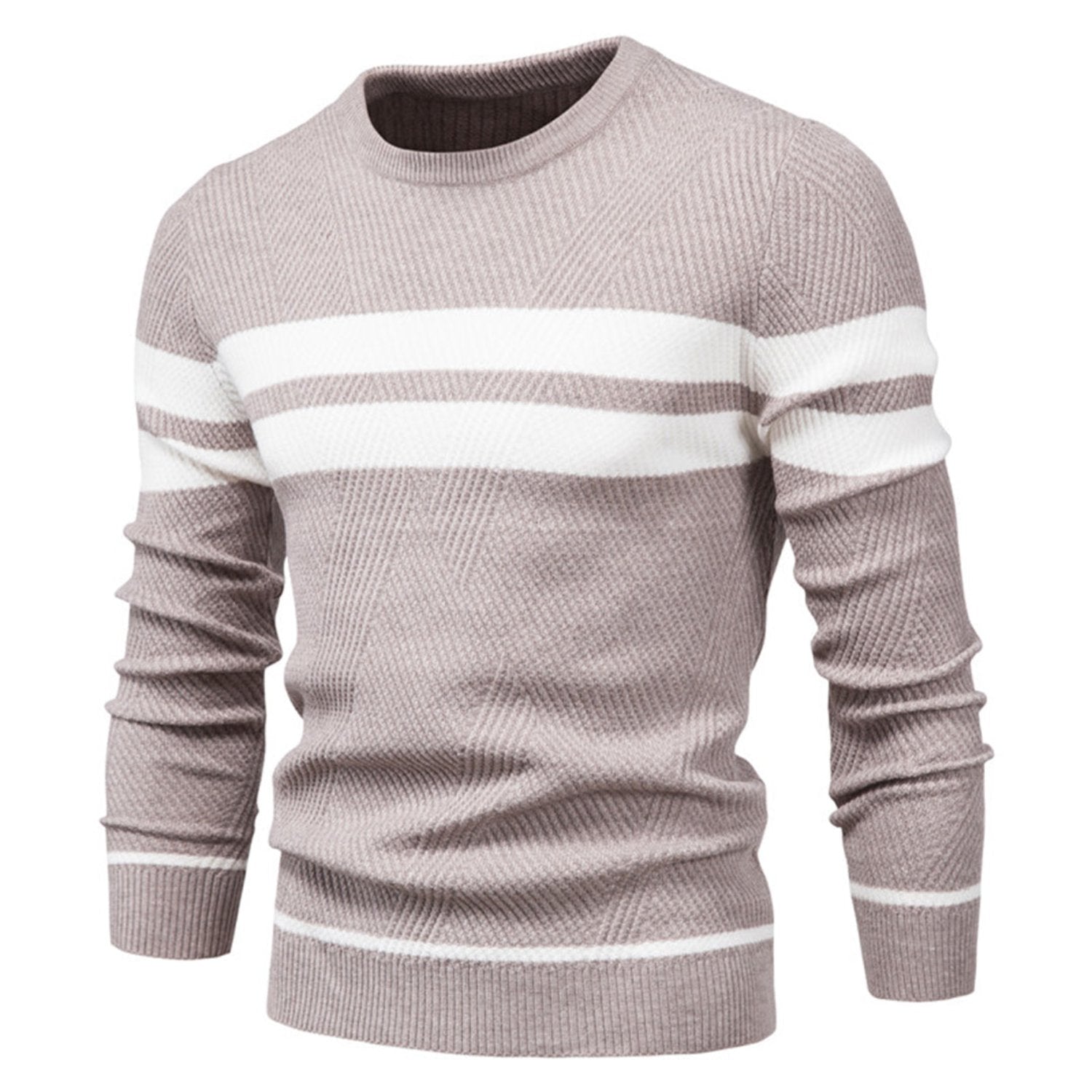 Derick | Klassieke heren trui met ronde hals en streeppatroon, comfortabele gebreide trui voor herfst en winter