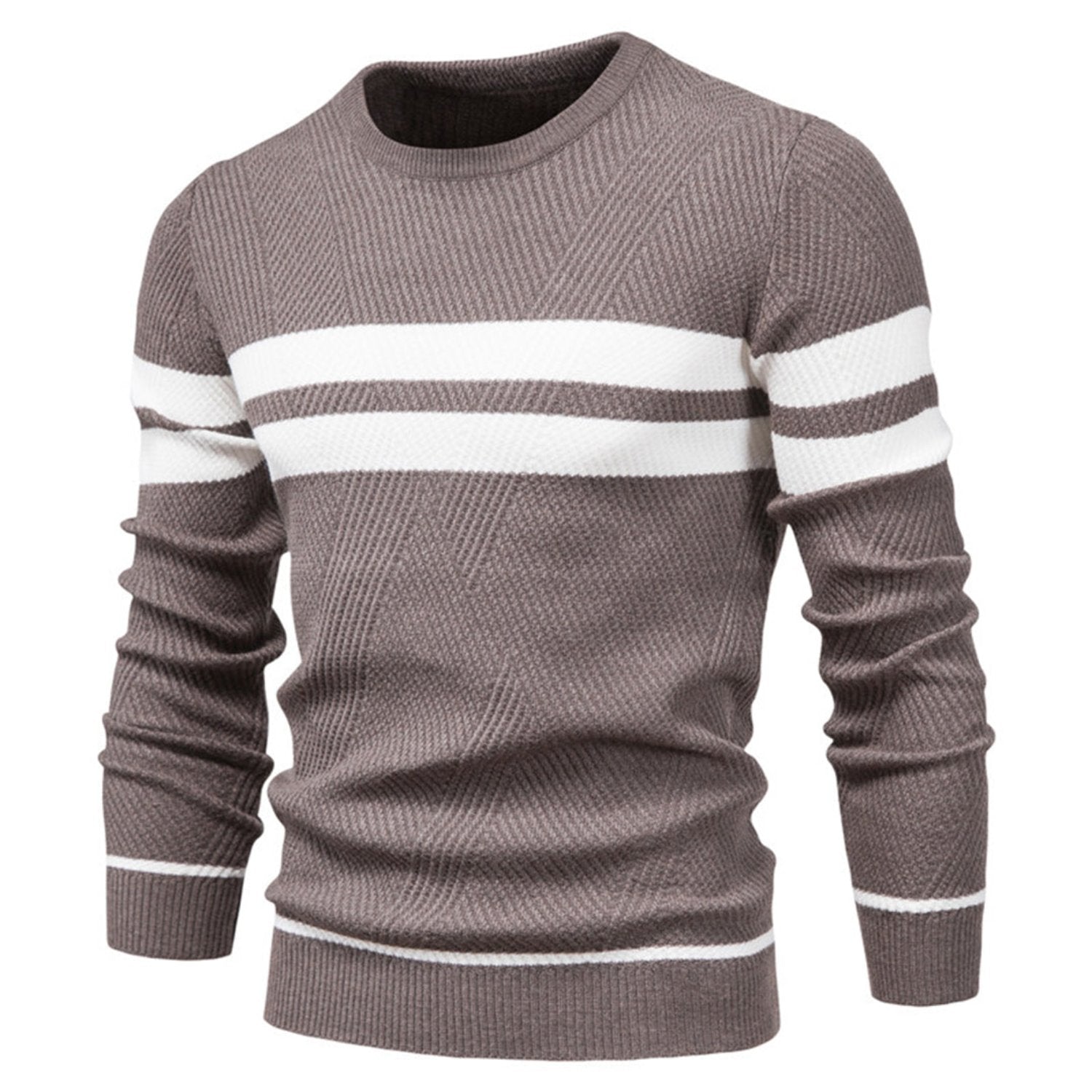 Derick | Klassieke heren trui met ronde hals en streeppatroon, comfortabele gebreide trui voor herfst en winter