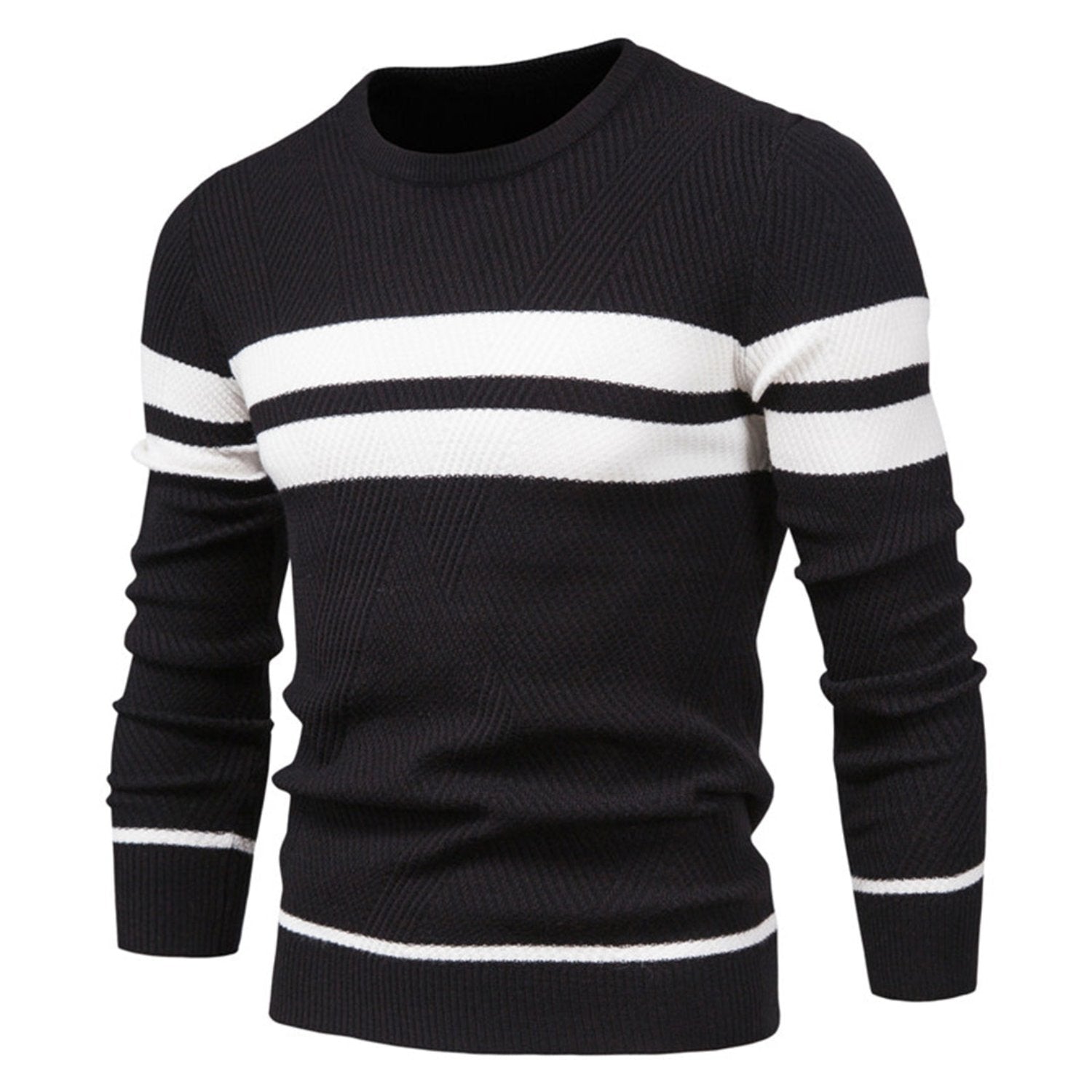 Derick | Klassieke heren trui met ronde hals en streeppatroon, comfortabele gebreide trui voor herfst en winter