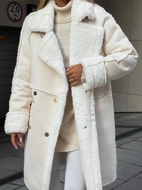 Bridget | Dikke, pluche gevoerde winterjas voor vrouwen - lange, elegante trenchcoat voor koud weer