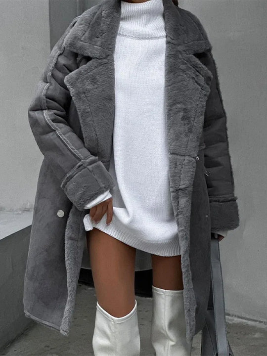Bridget | Dikke, pluche gevoerde winterjas voor vrouwen - lange, elegante trenchcoat voor koud weer
