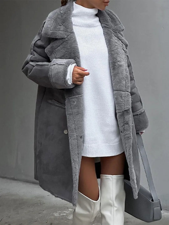 Bridget | Dikke, pluche gevoerde winterjas voor vrouwen - lange, elegante trenchcoat voor koud weer