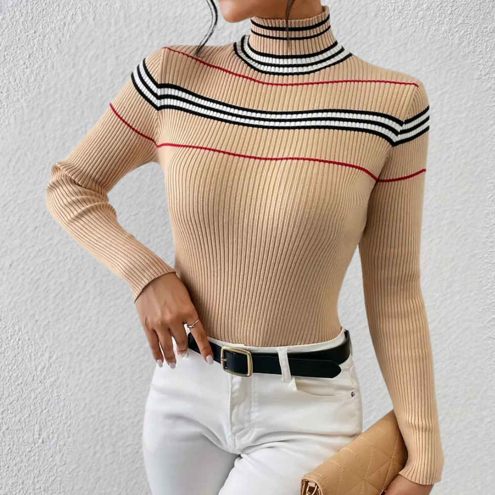 Margaux | Slim Fit Coltrui voor Dames - Gestreept Patroon, Zacht, Stretchy en Stijlvolle Winterkleding