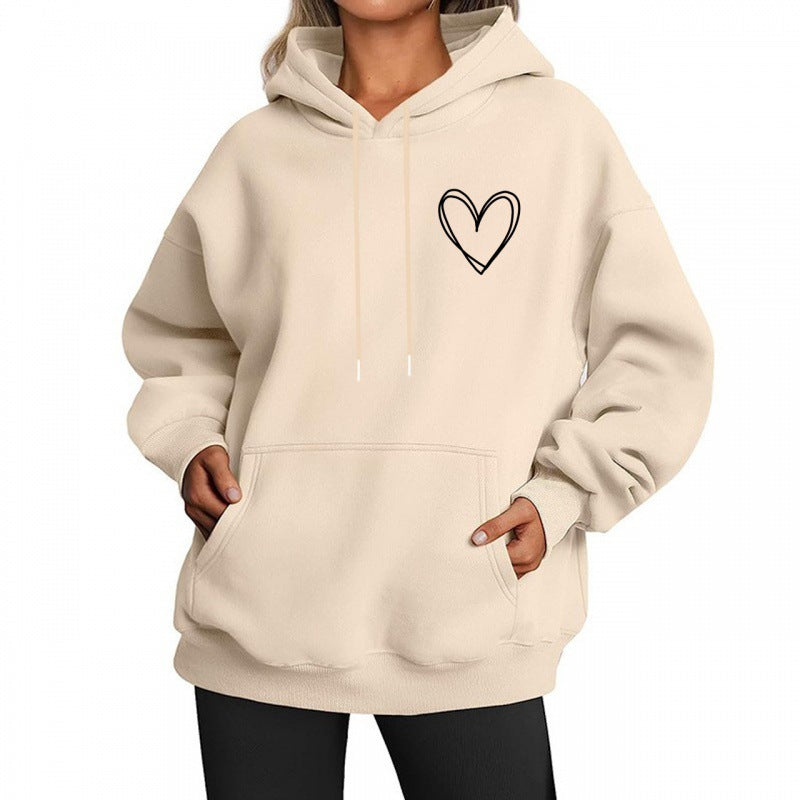 Jorina | Oversized hoodie voor dames met minimalistische hartprint, zachte katoenmix, casual loungewear