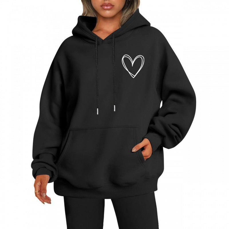 Jorina | Oversized hoodie voor dames met minimalistische hartprint, zachte katoenmix, casual loungewear