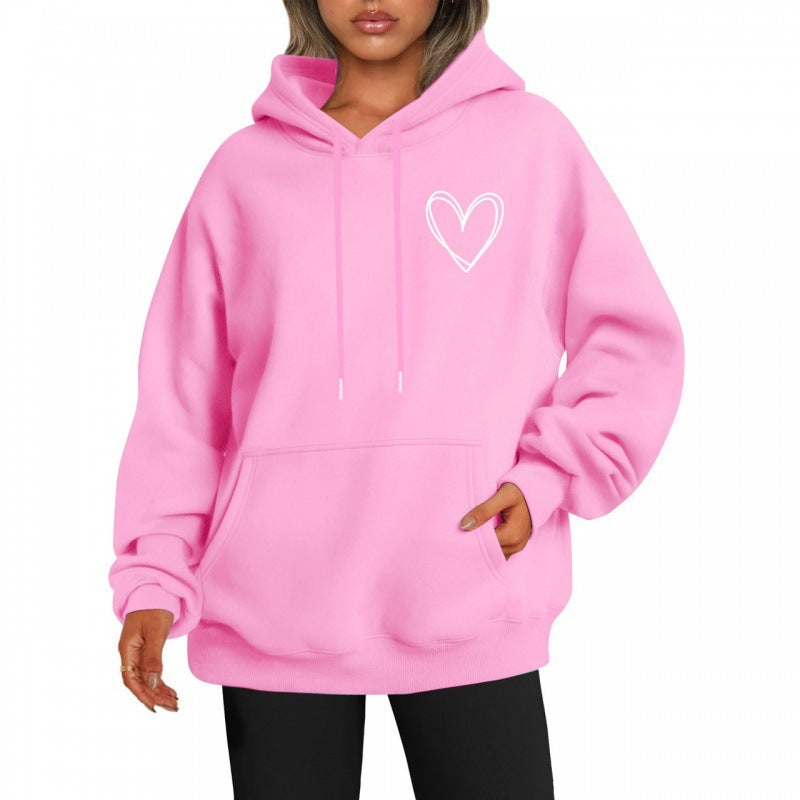 Jorina | Oversized hoodie voor dames met minimalistische hartprint, zachte katoenmix, casual loungewear