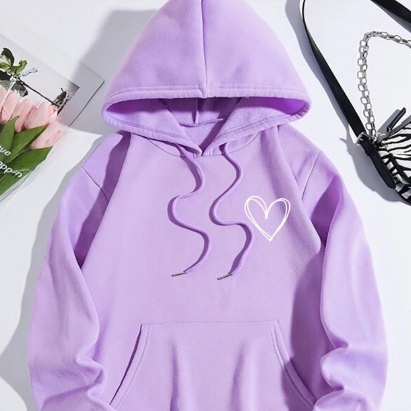 Jorina | Oversized hoodie voor dames met minimalistische hartprint, zachte katoenmix, casual loungewear