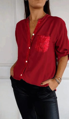 Stella | Elegant Sequin Blouse - Casual Button-Down Top with Adjustable Cuffs