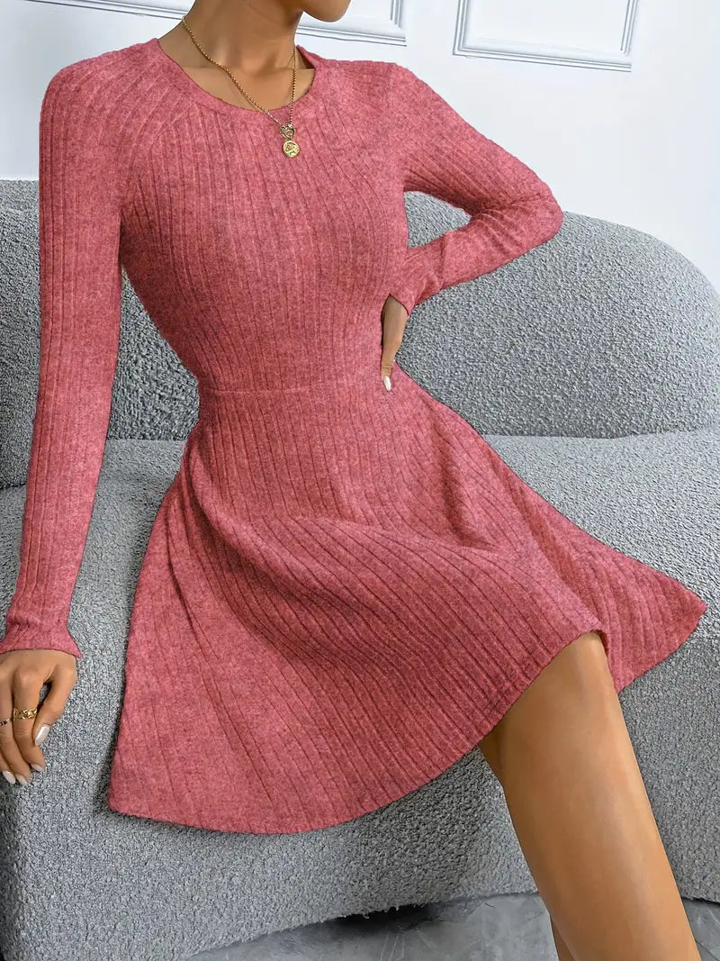 Ribtricot jurk met flare