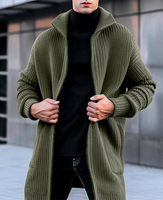 Svenor | Lange cardigan met ritssluiting voor heren – Gebreide sweaterjas, warme casual jas