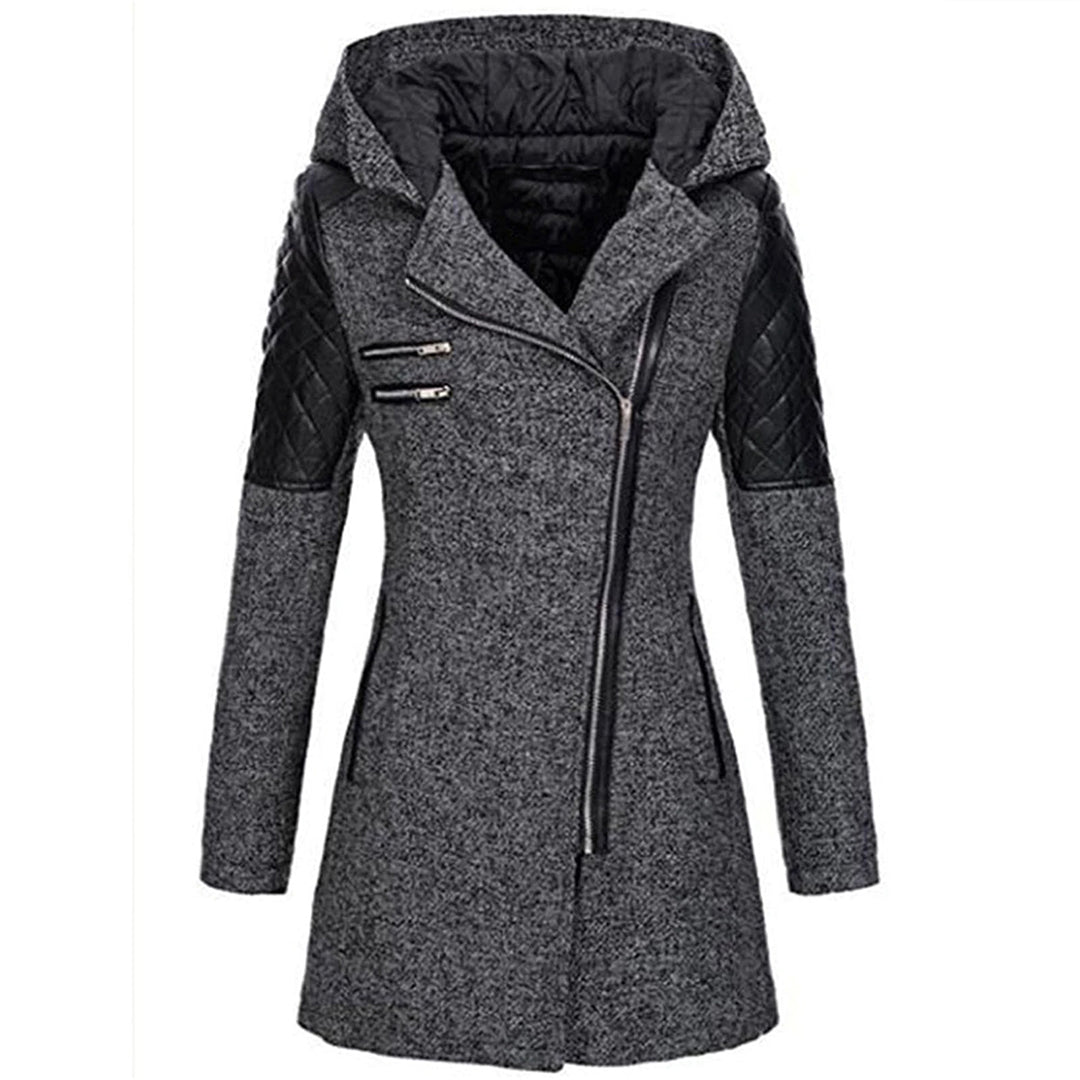 Arlina | Lange Winterjas voor Dames met Capuchon en Diagonale Rits – Stijlvolle en Warme Winterjas