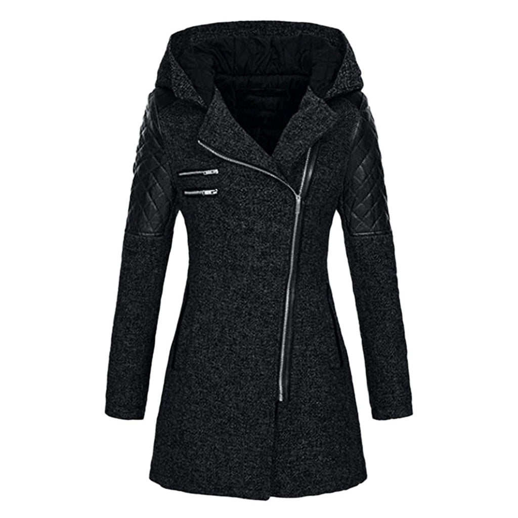 Arlina | Lange Winterjas voor Dames met Capuchon en Diagonale Rits – Stijlvolle en Warme Winterjas