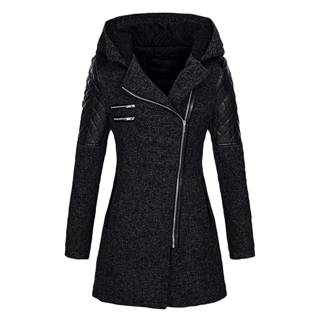 Arlina | Lange Winterjas voor Dames met Capuchon en Diagonale Rits – Stijlvolle en Warme Winterjas