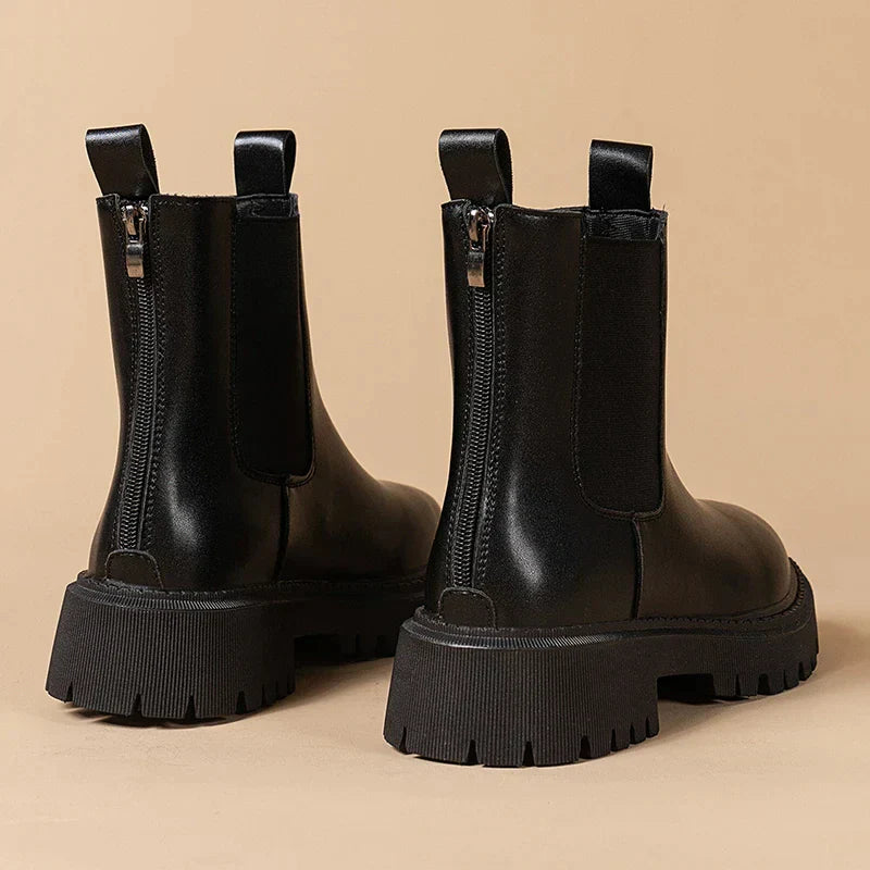 VexStep | Leren antislip Chelsea platformlaarzen voor dames - Waterdichte, comfortabele enkellaarzen