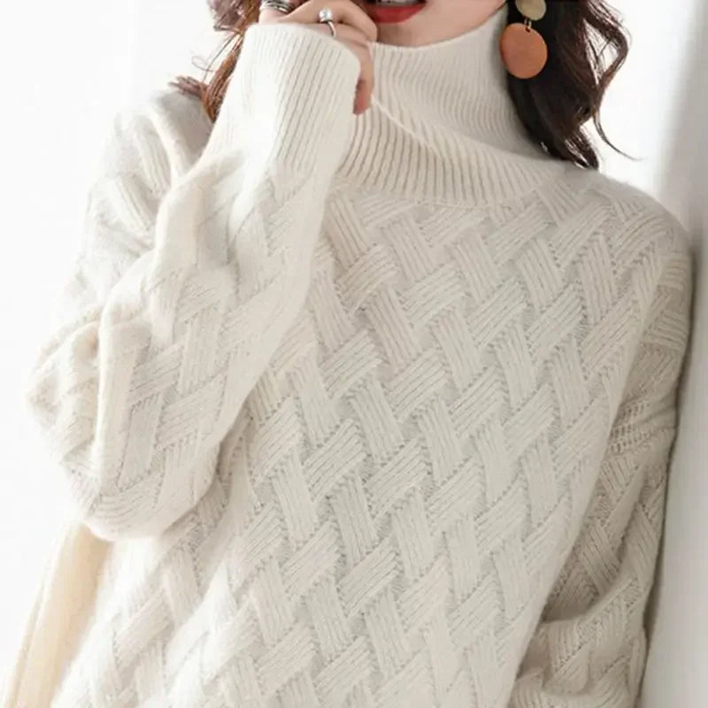 Belvra | Oversized kasjmier trui voor dames – Lange mouwen, coltrui, zachte, warme gebreide pullover