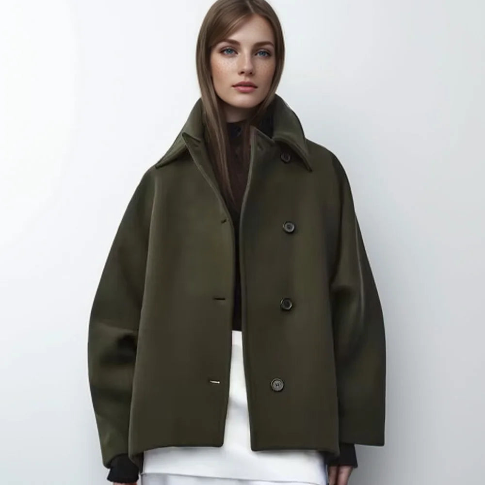 Izabela | Asymmetrische oversized damesjas met enkele knoopsluiting - Stijlvolle bovenkleding