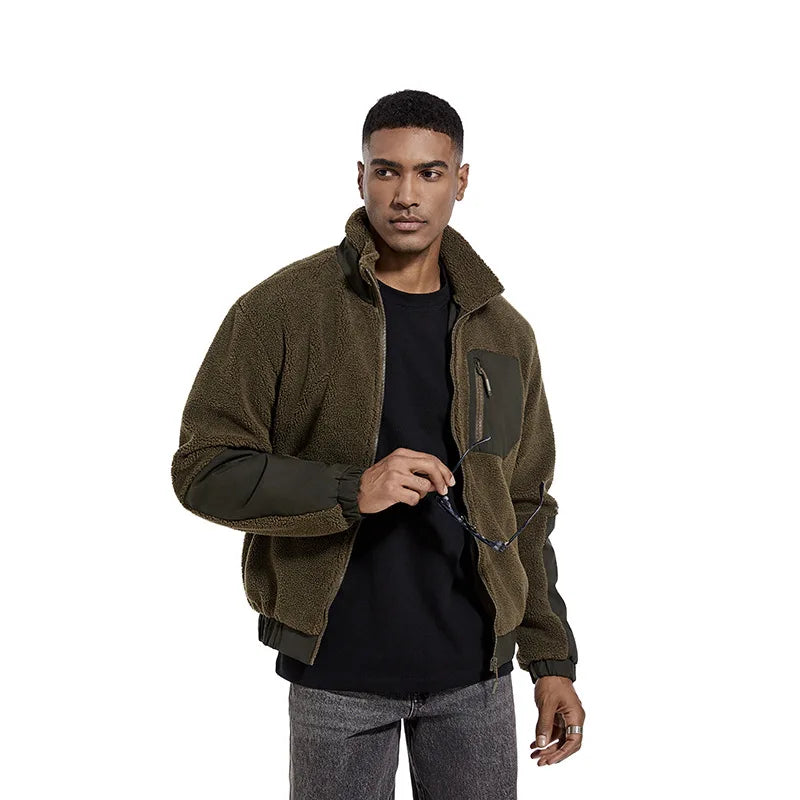 Davion | Heren winter warm fleece jack met kraag en zakken