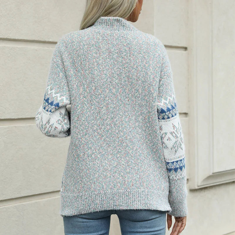 Chenoa | Dames Vintage Sneeuwvlok Trui - Geometrisch Gebreid Patroon, Lange Mouw, Warme Winter Trui