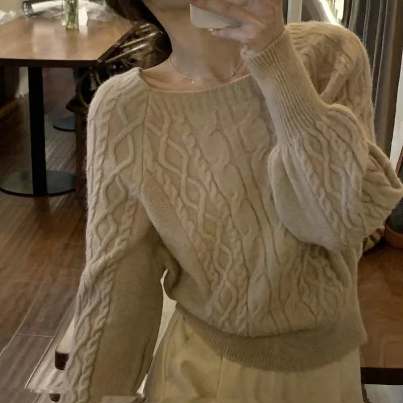 Aviva | Gebreide trui met vierkante hals - Elegante geribbelde trui met lange mouwen voor casual of op kantoor
