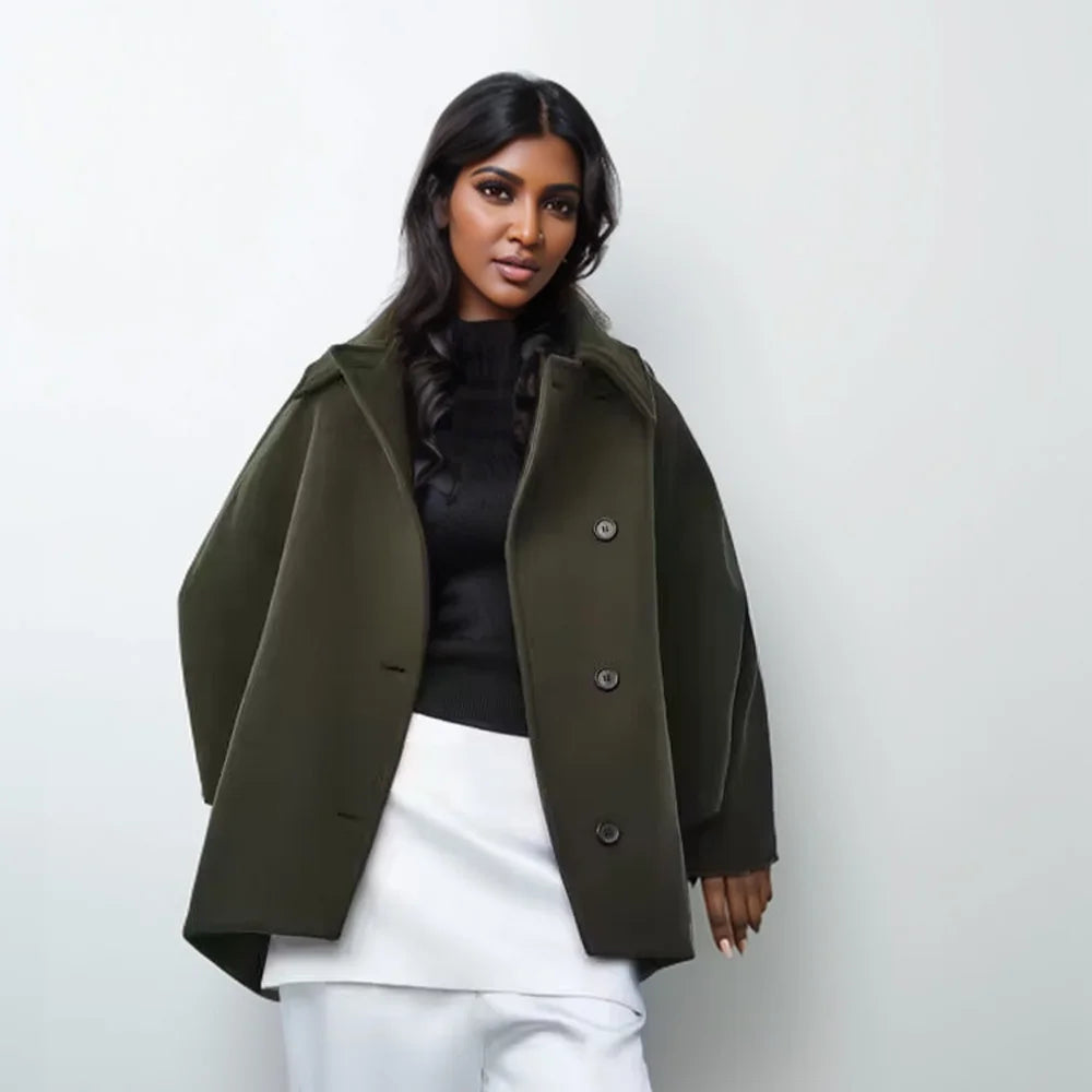 Izabela | Asymmetrische oversized damesjas met enkele knoopsluiting - Stijlvolle bovenkleding