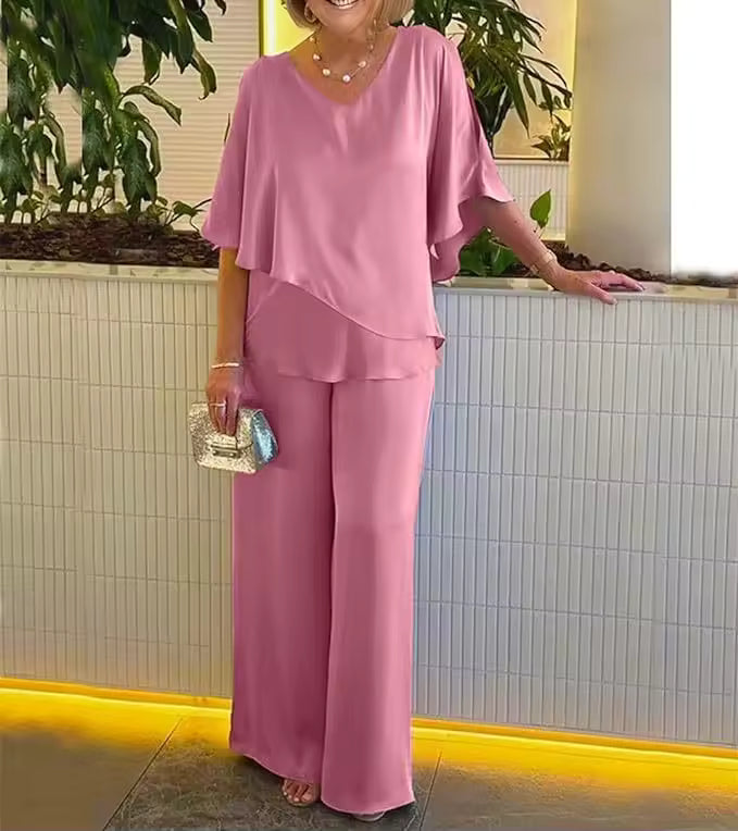 Elvirelyn | Elegante 2-delige set voor dames – broek met wijde pijpen en top
