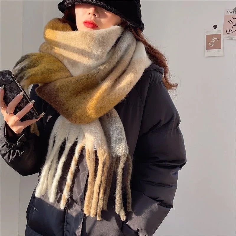 Cozeva | Dikke Warme Wollen Sjaal - 100% Kasjmier Oversized Gekleurde Sjaal 38×230 cm