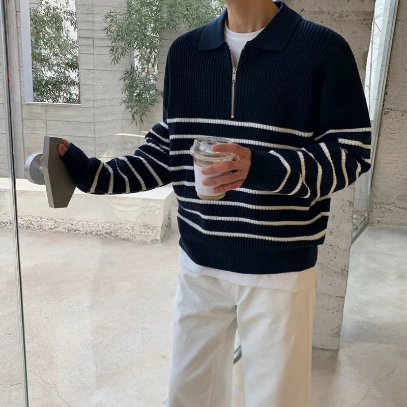 Asren | Pull rayé chaud pour homme – Pull moderne en maille, haut d'hiver décontracté et élégant
