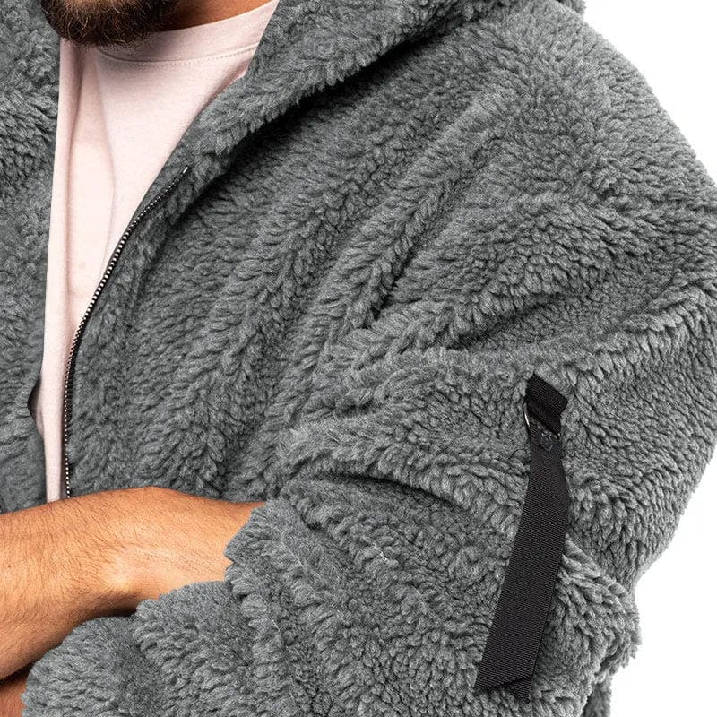 Asheron | Teddy fleece jas voor heren met capuchon – Warme, zachte, casual winterjas